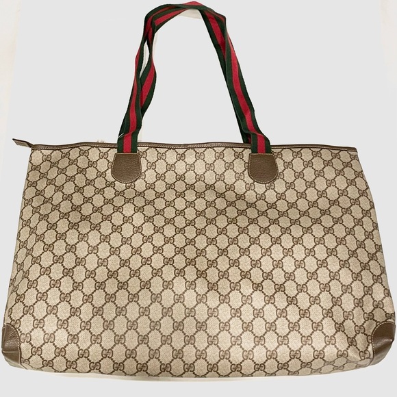 RARE NWT Vintage GUCCI SHERRY Line XLarge BROWN Monogram Canvas Leather Tote NEW - Picture 2 of 15
